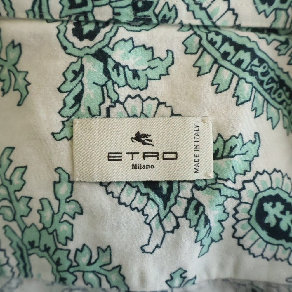 ETRO(エトロ) 22SS イタリア製 ペイズリー柄 コットン 半袖シャツ ホワイト/グリーン 221-1K445-4722