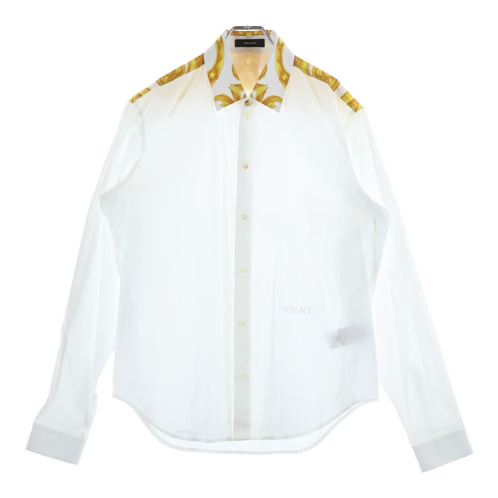 VERSACE(ヴェルサーチ) バロックプリント ヘリテージ レギュラーカラー 長袖シャツ ホワイト/ゴールド 1014376 1A10491