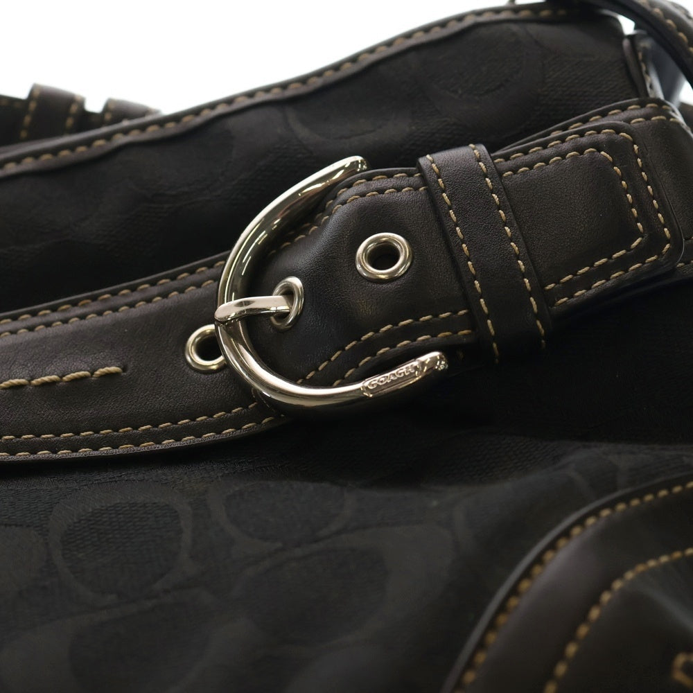 COACH(コーチ) シグネチャー キャンバス レザー切替 2WAYハンドバック ショルダーバック ブラック F07077
