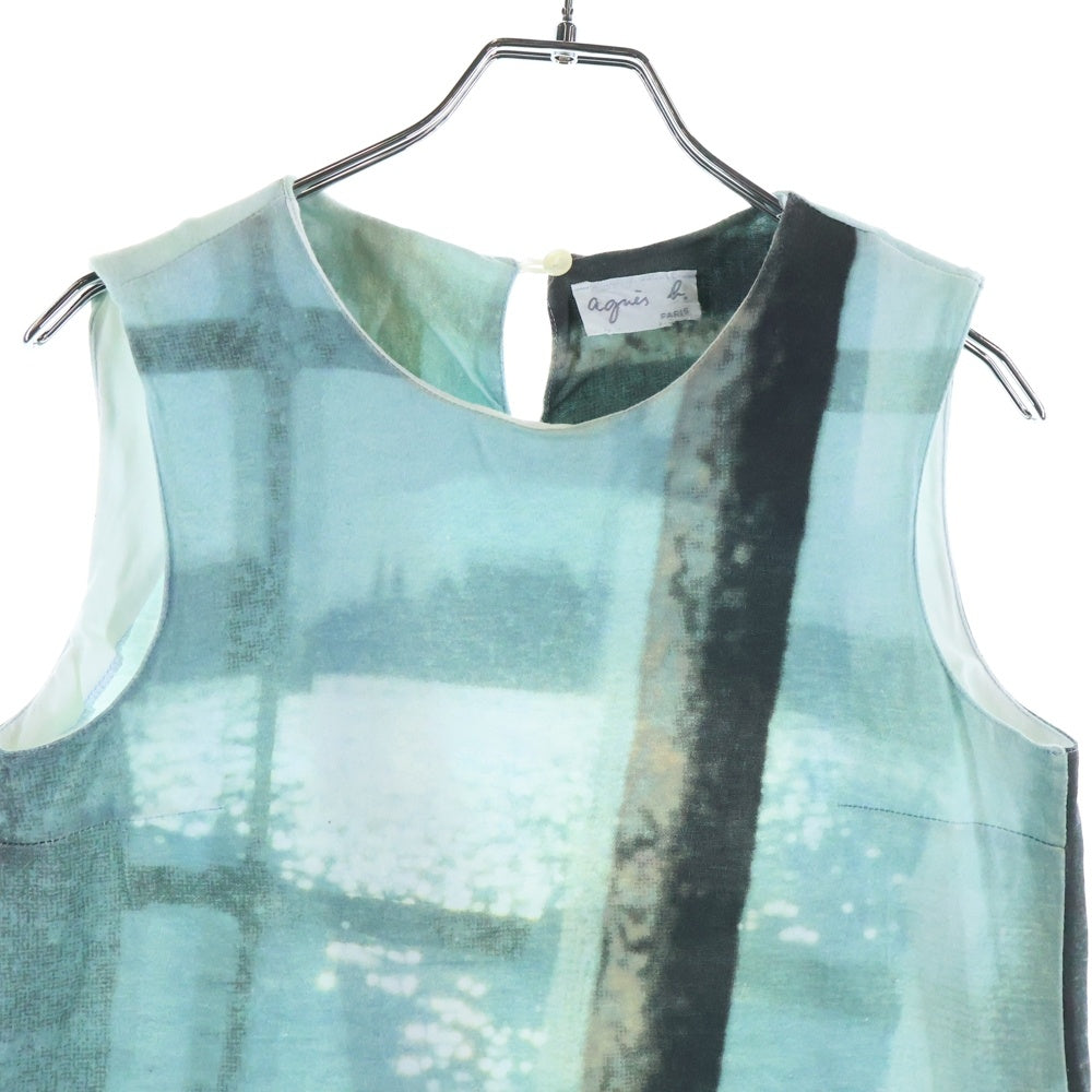 agnes b.(アニエスベー) フォト総柄転写 ノースリーブワンピース カットソー レディース ブルー/グリーン