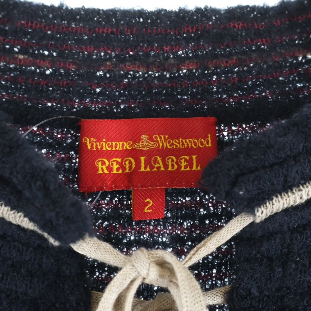 Vivienne Westwood Red Label(ヴィヴィアンウエストウッドレッドレーベル) フロントリボンデザイン モックネック ニットカーディガン セーター レディース ブラック/レッド