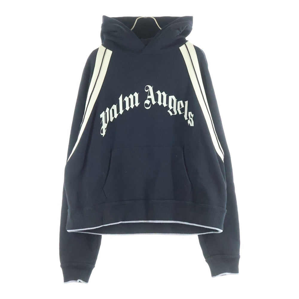 Palm Angels(パームエンジェルス) CURVED LOGO TRACK HOODIE カーブドロゴ トラックフーディー プルオーバーパーカー ブラック PMBB171S25FLE001