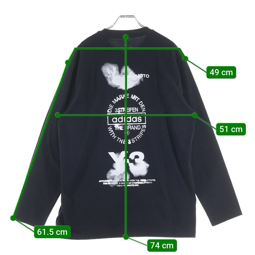 Y-3(ワイスリー) GRAPHIC LONG SLEEVE TEE グラフィックデザイン クルーネック カットソー 長袖Tシャツ ブラック JX4747