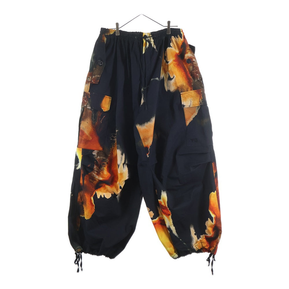 Y-3(ワイスリー) AOP UT TWILL CARGO PANTS 琥珀プリントデザイン ツイル マルチポケット ドローストリング カーゴパンツ ブラック KE2314