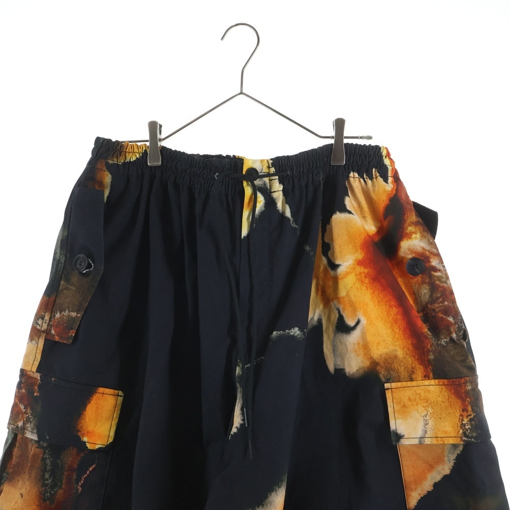 Y-3(ワイスリー) AOP UT TWILL CARGO PANTS 琥珀プリントデザイン ツイル マルチポケット ドローストリング カーゴパンツ ブラック KE2314