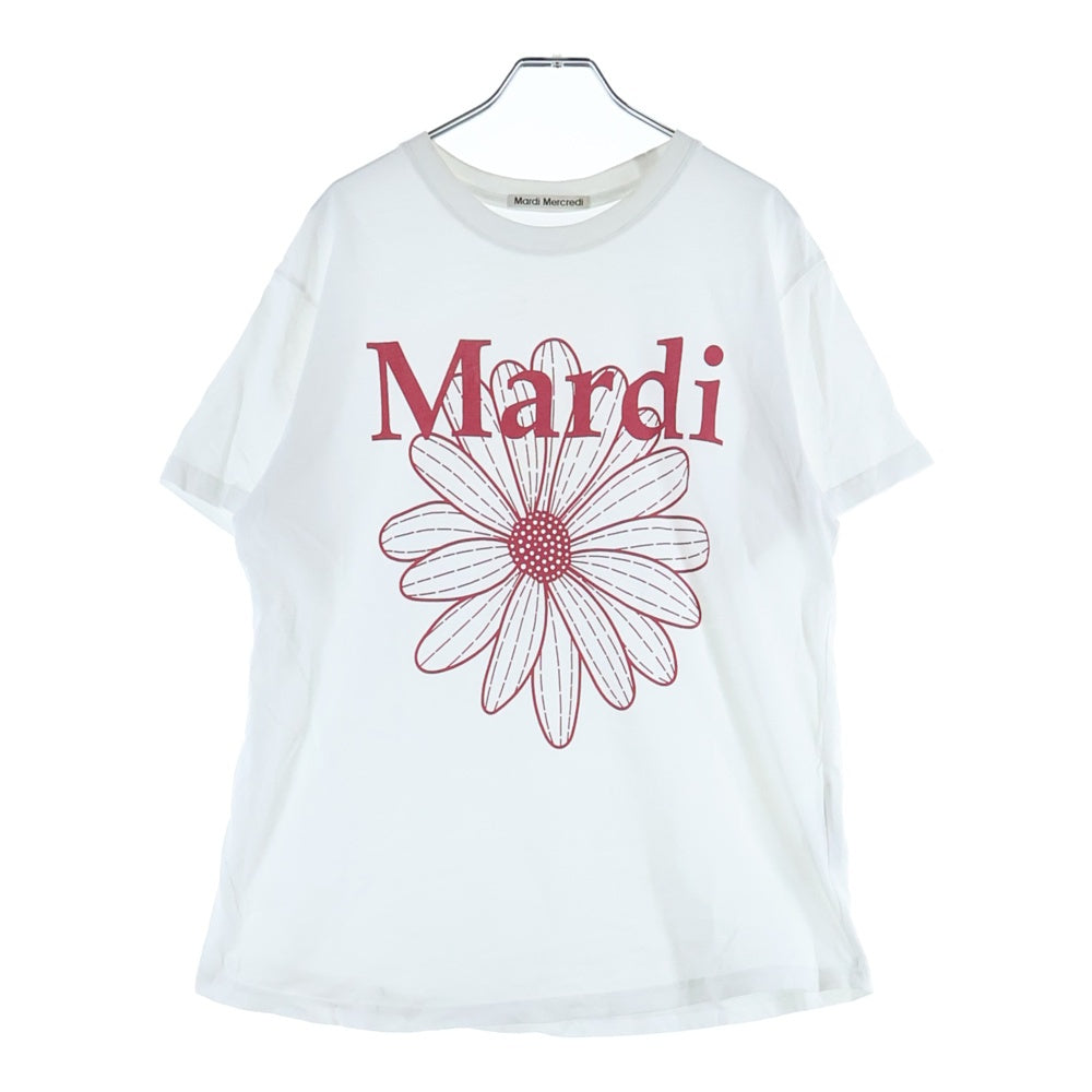 Mardi Mercredi(マルディメクルディ) FLOWER フラワーロゴプリント クルーネック 半袖Tシャツ カットソー ホワイト レディース