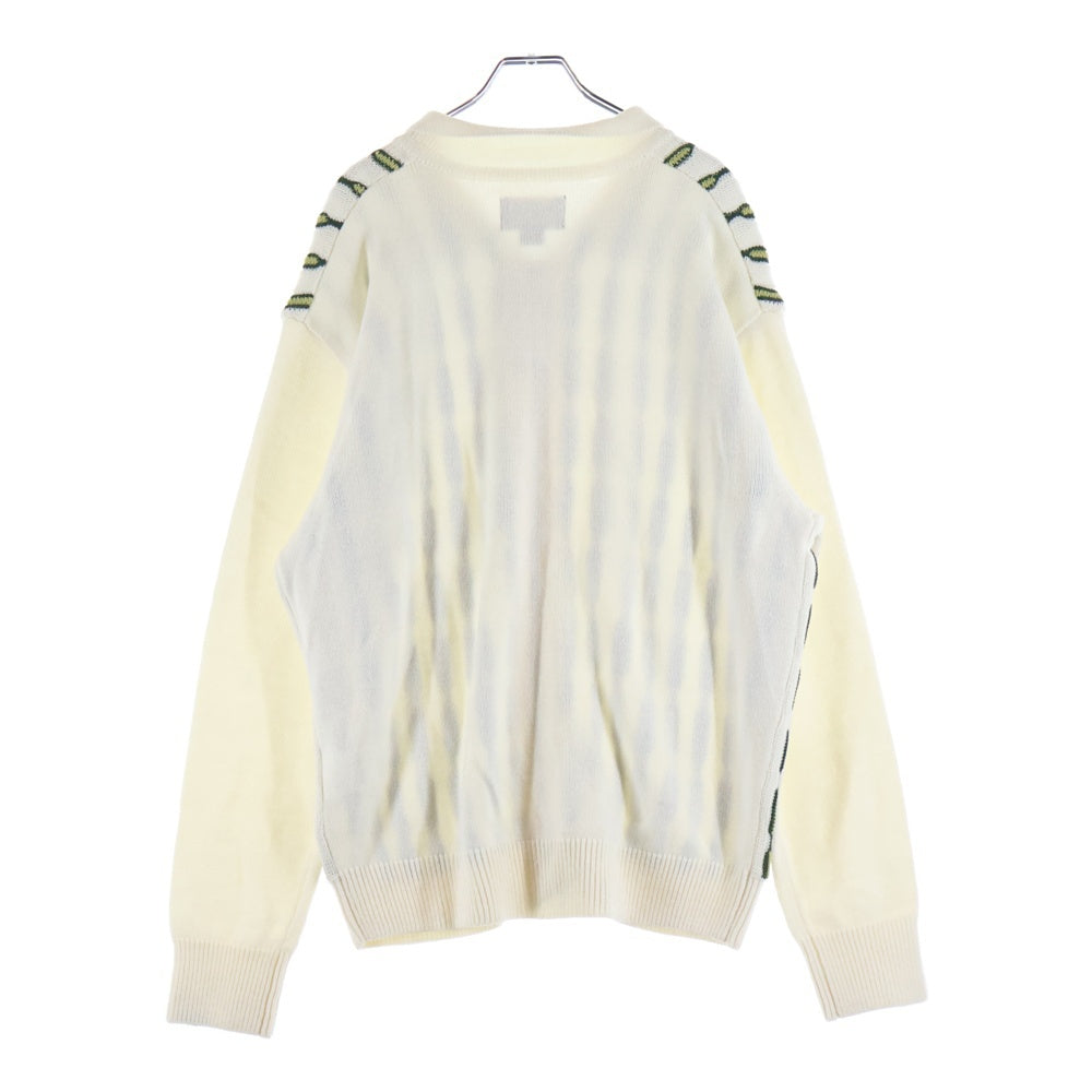 THISISNEVERTHAT(ディスイズネバーザット) CHAIN ZIP UP POLO チェーン ジップアップ アクリルウールニットポロ セーター ホワイト/グリーン TN223KKNCK03