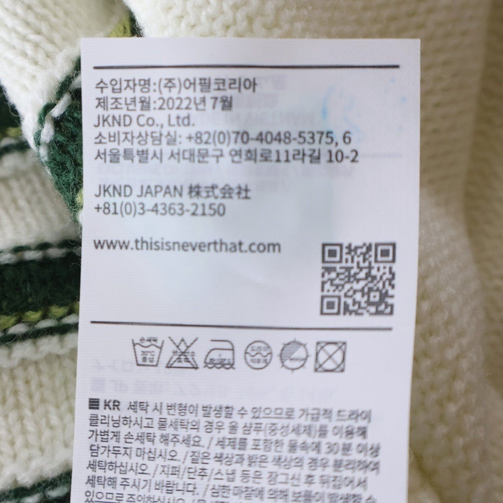 THISISNEVERTHAT(ディスイズネバーザット) CHAIN ZIP UP POLO チェーン ジップアップ アクリルウールニットポロ セーター ホワイト/グリーン TN223KKNCK03