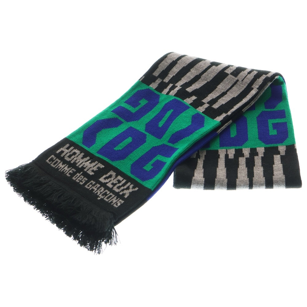 COMME des GARCONS HOMME DEUX(コムデギャルソン オムドゥ) 25AW ACRYLIC JACQUARD UK製 アクリルジャガード フリンジマフラー ストール ブラック/グリーン DP-K453