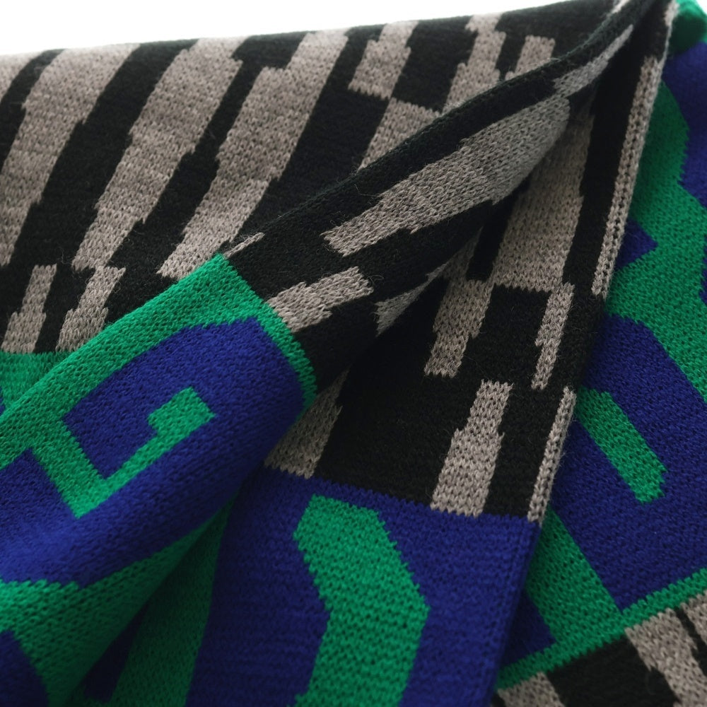 COMME des GARCONS HOMME DEUX(コムデギャルソン オムドゥ) 25AW ACRYLIC JACQUARD UK製 アクリルジャガード フリンジマフラー ストール ブラック/グリーン DP-K453