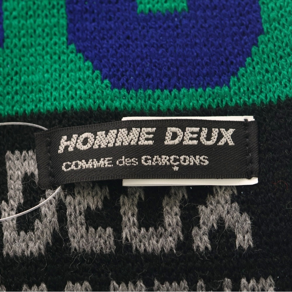 COMME des GARCONS HOMME DEUX(コムデギャルソン オムドゥ) 25AW ACRYLIC JACQUARD UK製 アクリルジャガード フリンジマフラー ストール ブラック/グリーン DP-K453