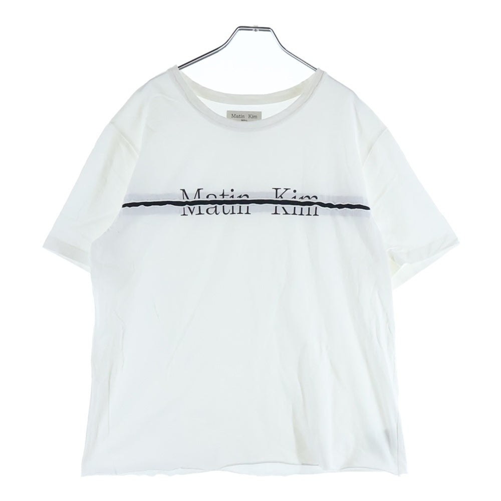 Matin Kim(マーティンキム) LOGO CUTTED CROP TOP フロントカット加工ロゴTシャツ 半袖クルーネックカットソー ホワイト レディース MK2400TS003M