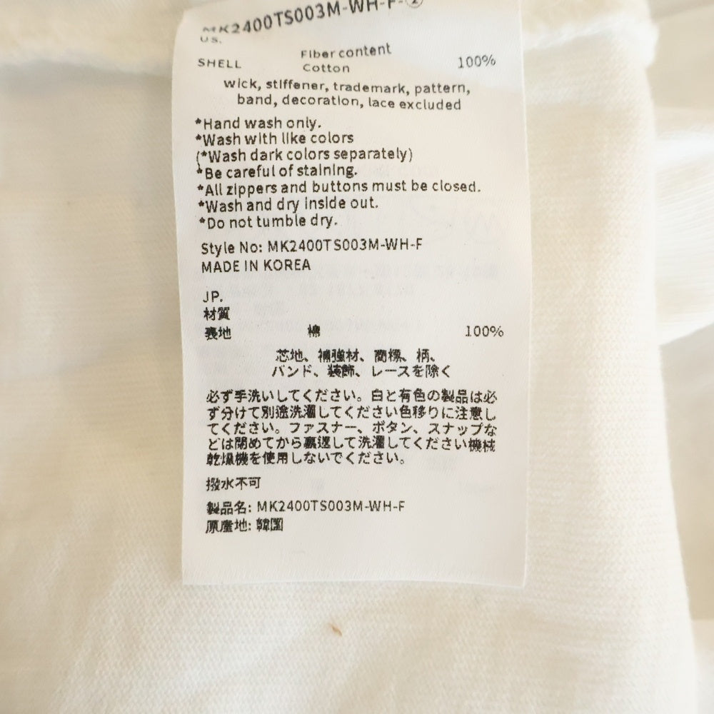 Matin Kim(マーティンキム) LOGO CUTTED CROP TOP フロントカット加工ロゴTシャツ 半袖クルーネックカットソー ホワイト レディース MK2400TS003M