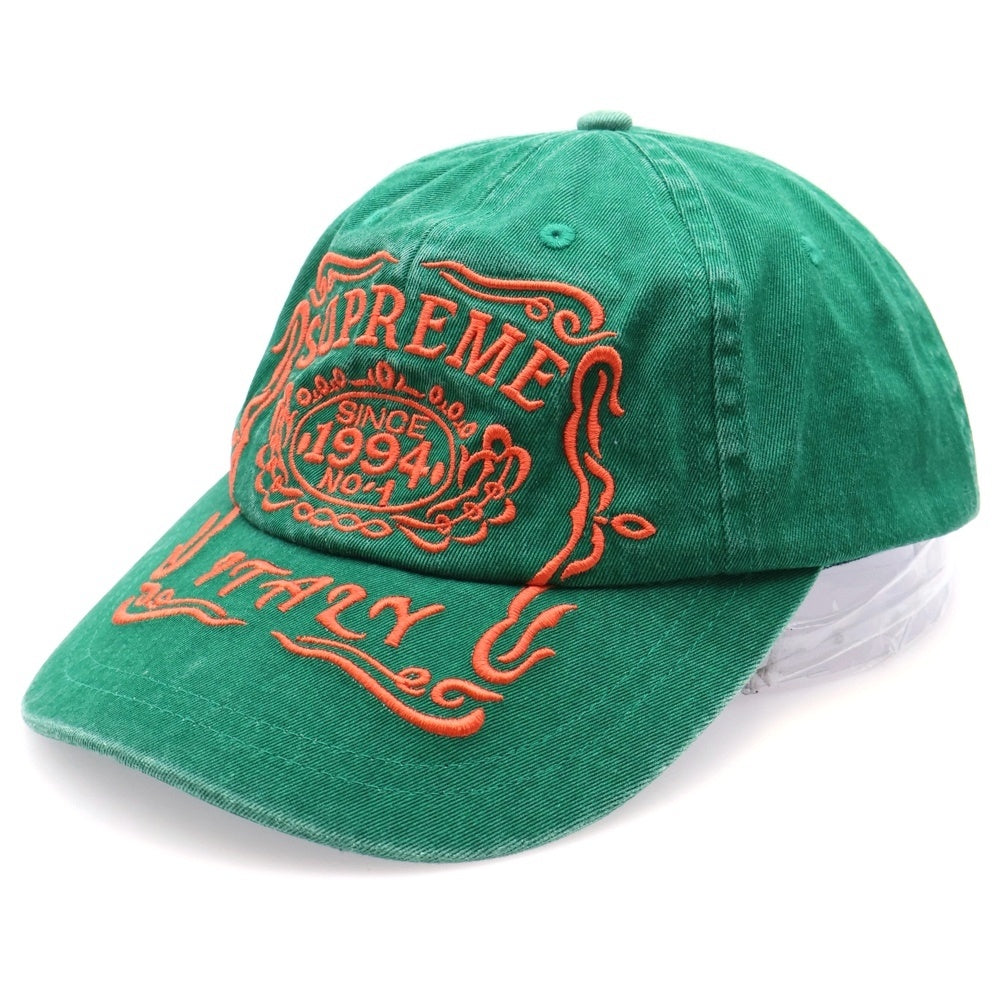 SUPREME(シュプリーム) 25AW Italy 6-Panel ウォッシュ加工 イタリー ロゴエンブロイダリー 6パネル ベースボールキャップ 帽子 グリーン