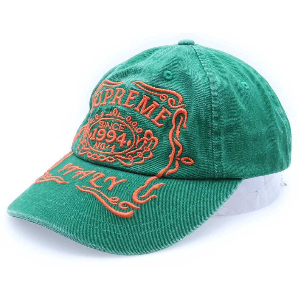SUPREME(シュプリーム) 25AW Italy 6-Panel ウォッシュ加工 イタリー ロゴエンブロイダリー 6パネル ベースボールキャップ 帽子 グリーン