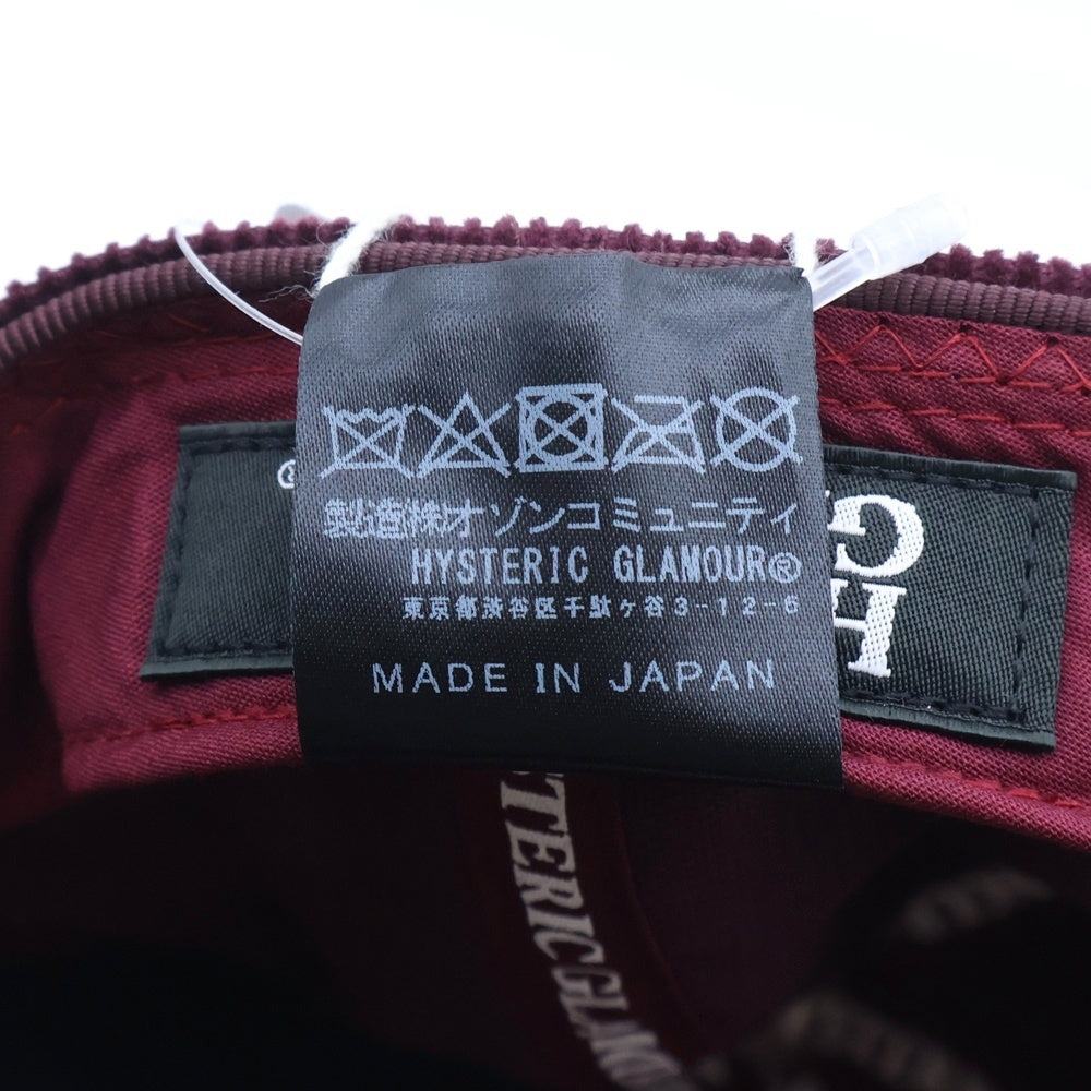 HYSTERIC GLAMOUR(ヒステリックグラマー) テディベア刺繍 コーデュロイベースボールキャップ 帽子 バーガンディ 02243QH05