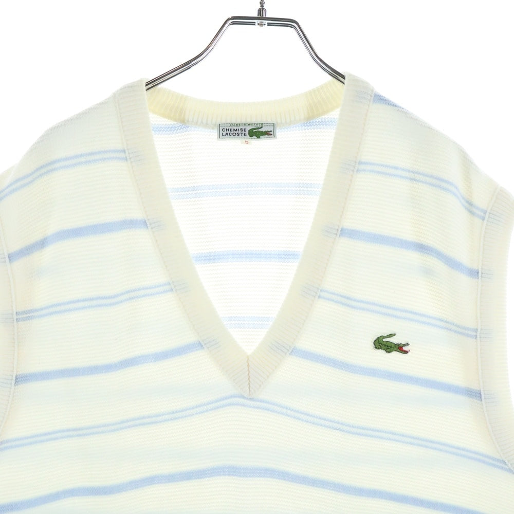 LACOSTE(ラコステ) 70S VINTAGE ボーダー アクリルニットベスト フレラコ ホワイト/ブルー
