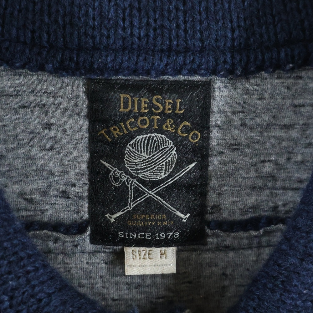 DIESEL(ディーゼル) 2ポケット ウール混 アクリルニットジャケット ネイビー