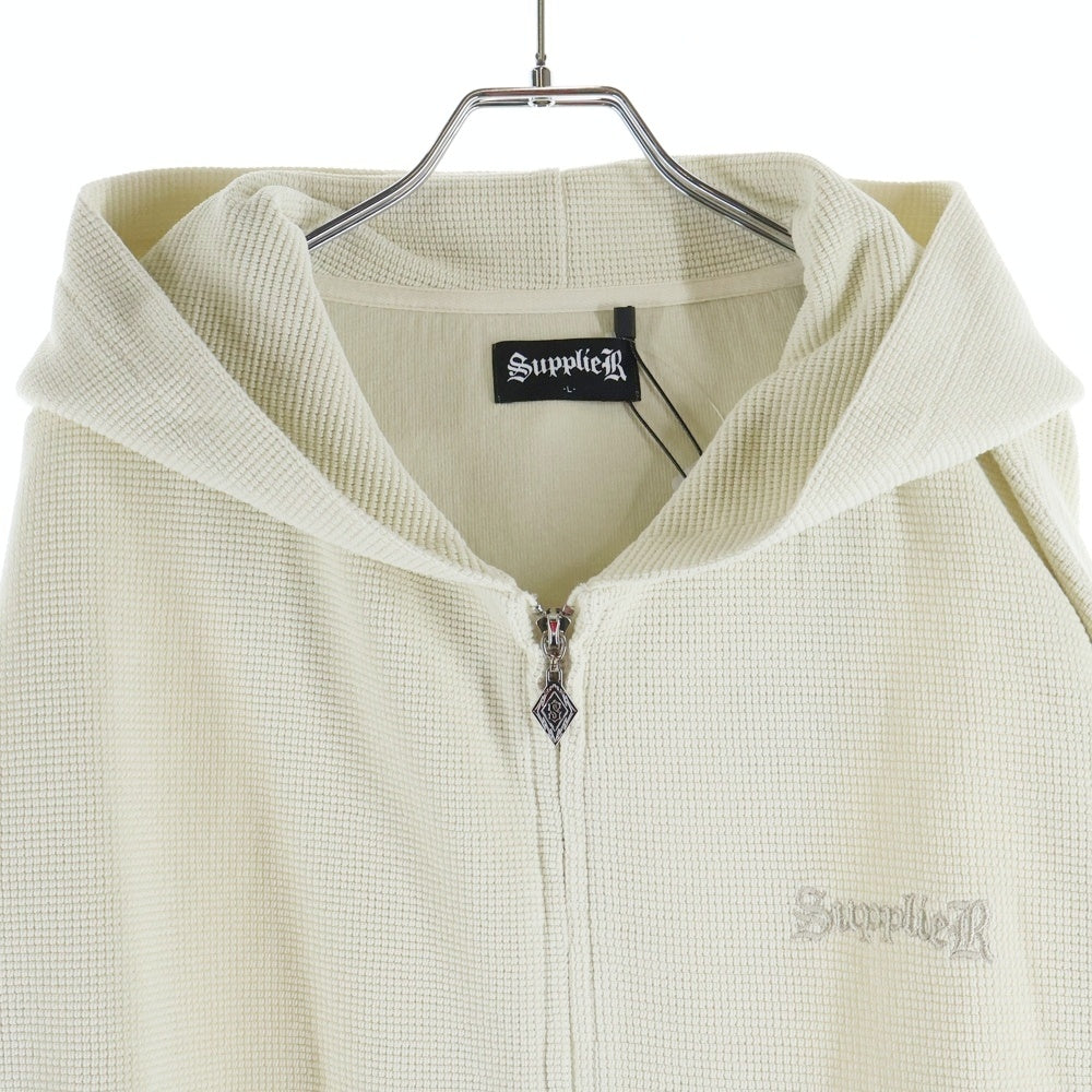 SUPPLIER(サプライヤ) CROSS LEATHER PATCH THERMAL ZIP HOODIE ロゴエンブロイダリー クロスレザーパッチ サーマルジップフーディー ベージュ