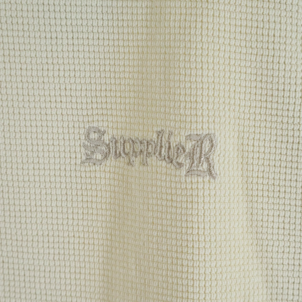 SUPPLIER(サプライヤ) CROSS LEATHER PATCH THERMAL ZIP HOODIE ロゴエンブロイダリー クロスレザーパッチ サーマルジップフーディー ベージュ