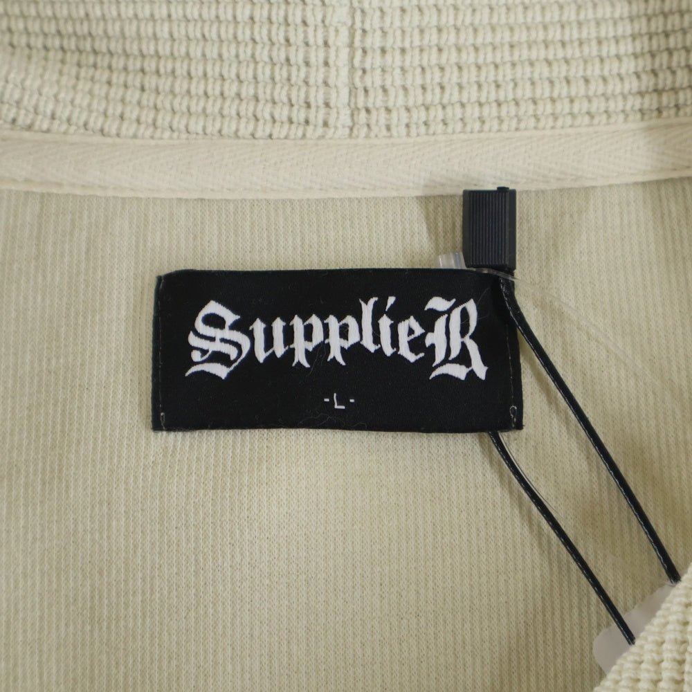 SUPPLIER(サプライヤ) CROSS LEATHER PATCH THERMAL ZIP HOODIE ロゴエンブロイダリー クロスレザーパッチ サーマルジップフーディー ベージュ