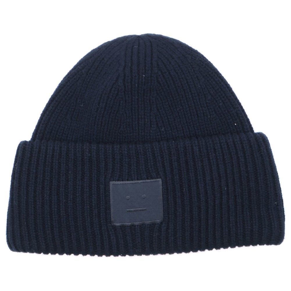 Acne Studios(アクネ ストゥディオズ) フェイスロゴパッチ ウール混ニットビーニー ニット帽 帽子 ブラック vFA-UX-HATS000255