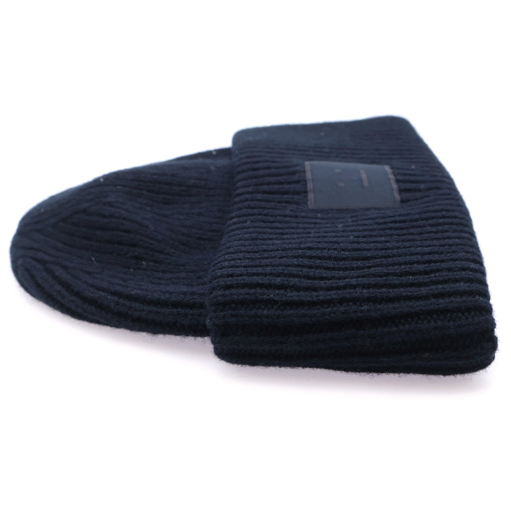 Acne Studios(アクネ ストゥディオズ) フェイスロゴパッチ ウール混ニットビーニー ニット帽 帽子 ブラック vFA-UX-HATS000255