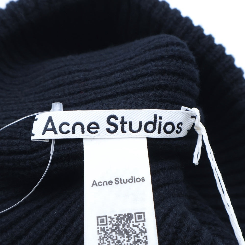 Acne Studios(アクネ ストゥディオズ) フェイスロゴパッチ ウール混ニットビーニー ニット帽 帽子 ブラック vFA-UX-HATS000255
