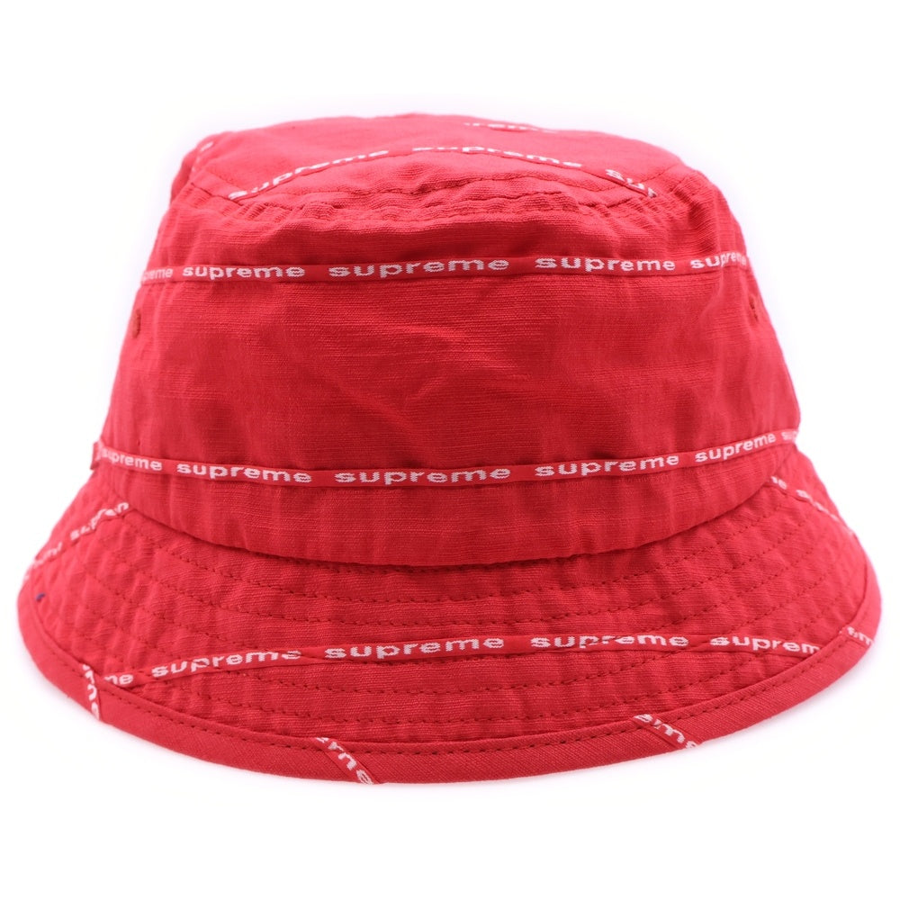 SUPREME(シュプリーム) 20SS Jacquard Line Crusher ロゴ総柄 ジャガードリネンクラッシャーハット 帽子 レッド