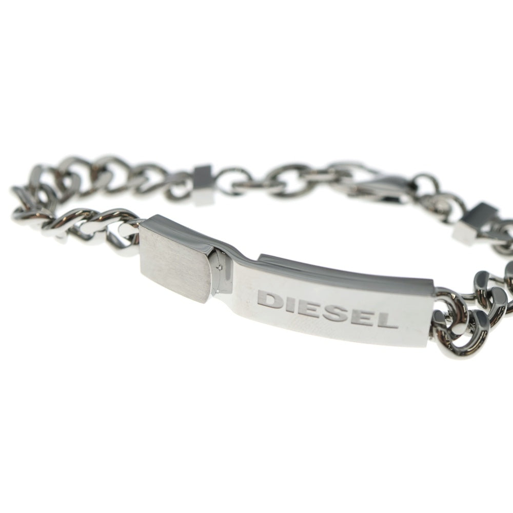 【美品】DIESEL ディーゼル チェーンブレスレット シルバー プレート 箱 DIESEL(ディーゼル) ロゴプレート IDチェーンブレスレット シルバー