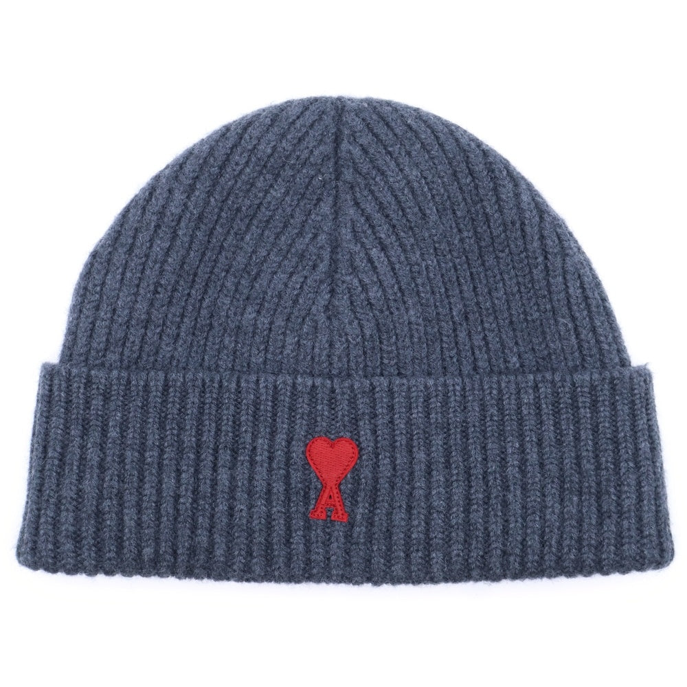 AMI Alexandre Mattiussi(アミアレクサンドルマテュッシ) Ami de Coeur Beanie ハートロゴ刺繍 メリノウールニットビーニー ニット帽 帽子 グレー BFUHA116.018