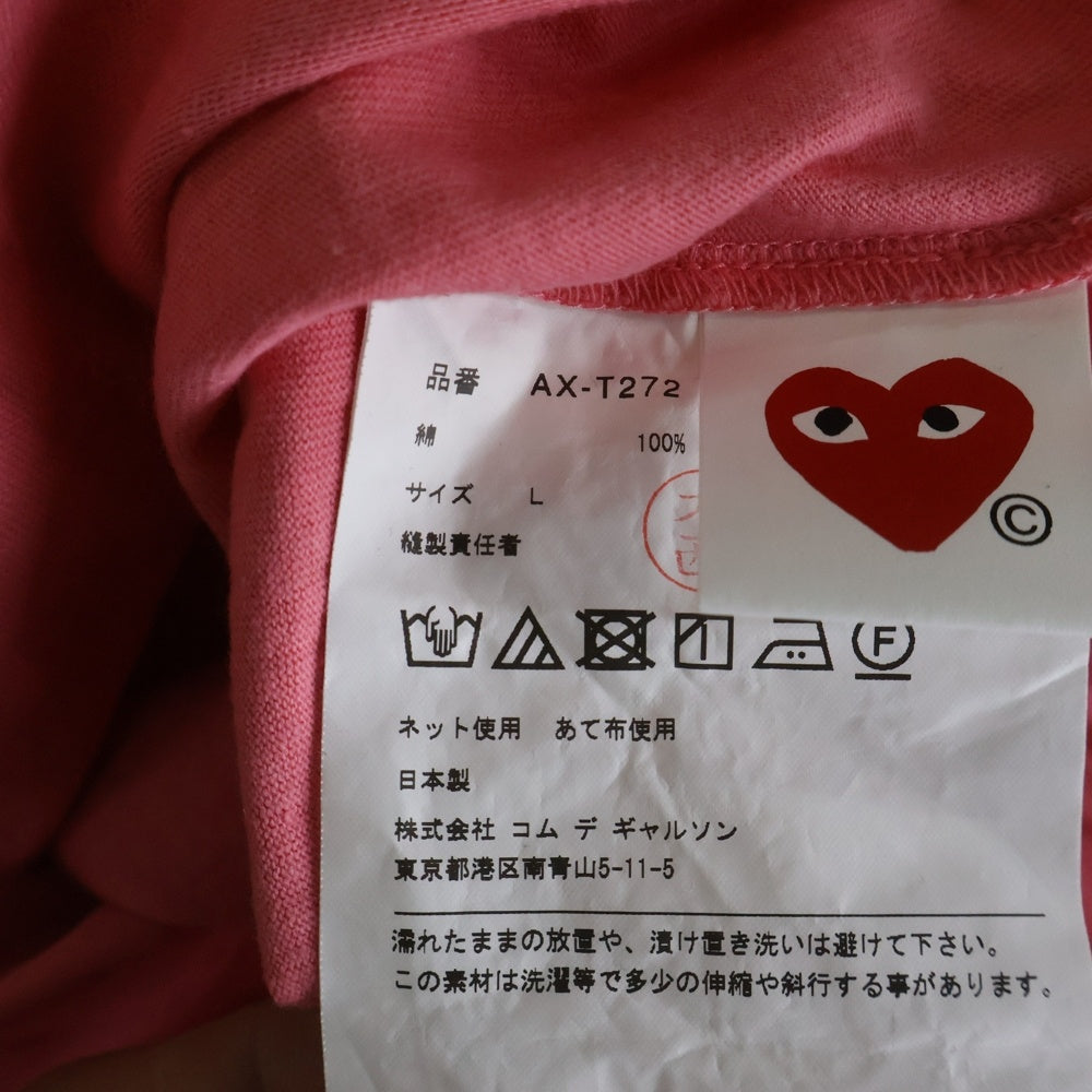PLAY COMME des GARCONS(プレイコムデギャルソン) AD2025 T-Shirt With Red Emblem レッドエンブレム クルーネック半袖Tシャツ カットソー ピンク AX-T272