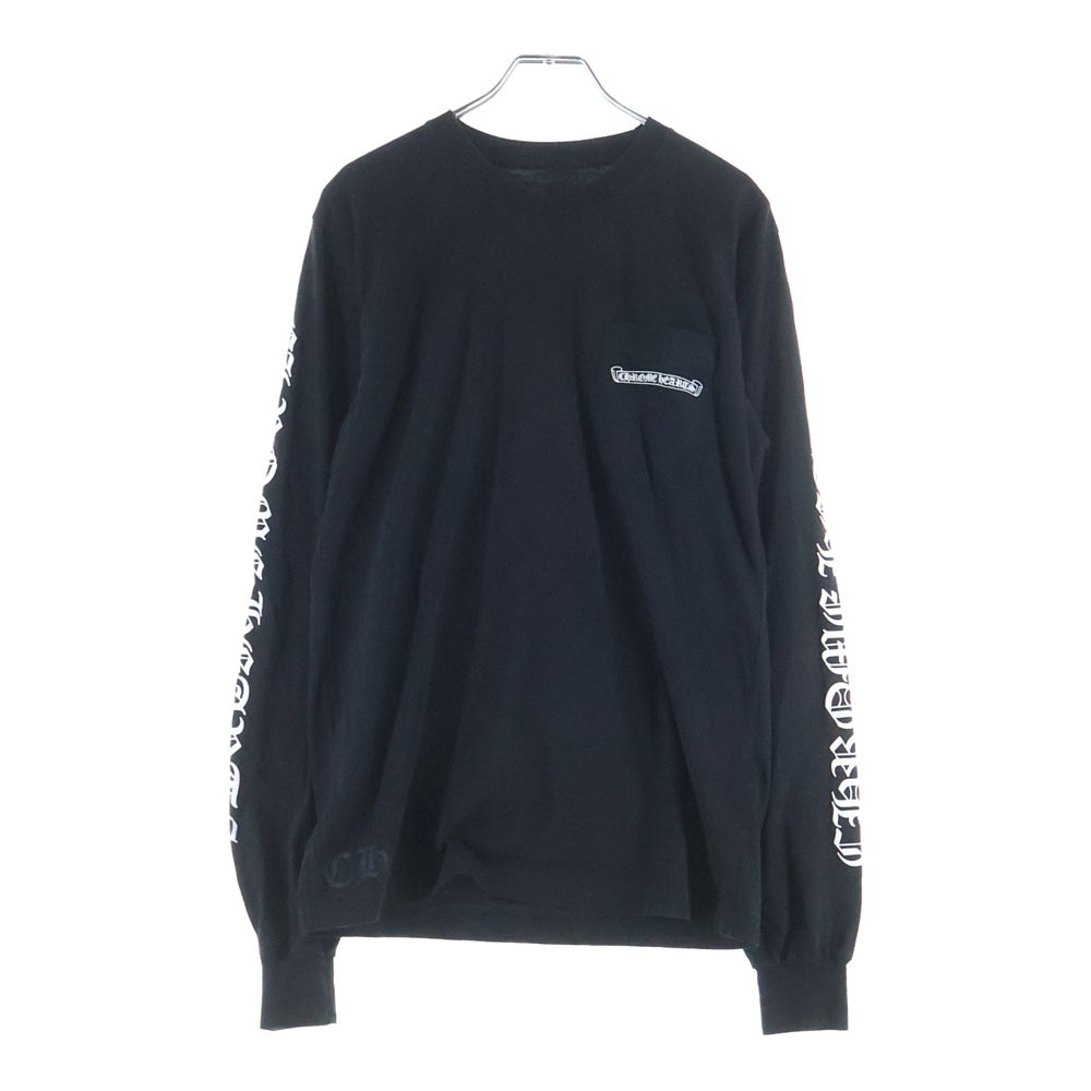 CHROME HEARTS(クロムハーツ) Scroll Logo L/S Pocket T-shirt スクロールロゴ 袖ロゴプリント クルーネック長袖ポケットTシャツ カットソー ブラック