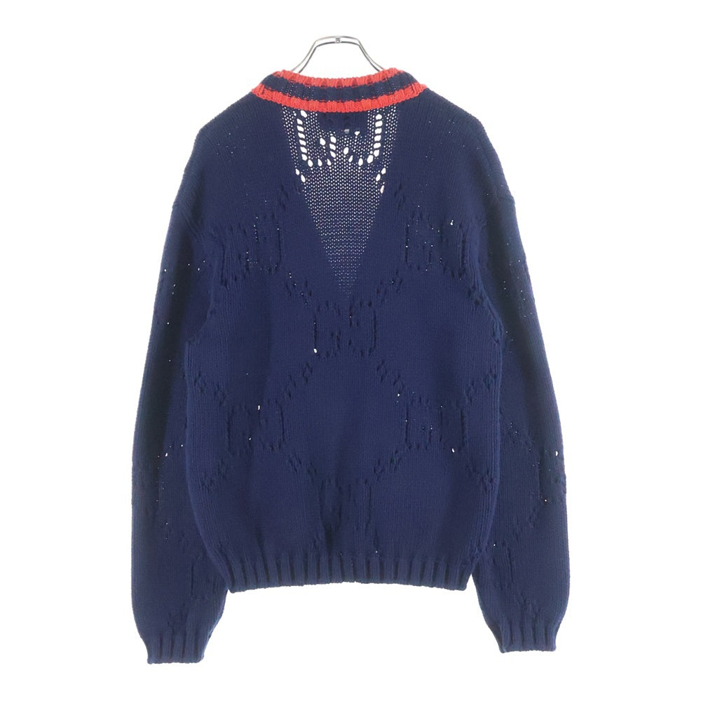 GUCCI(グッチ) GGロゴ ローゲージ ニットカーディガン ネイビー 692156 XKCBA
