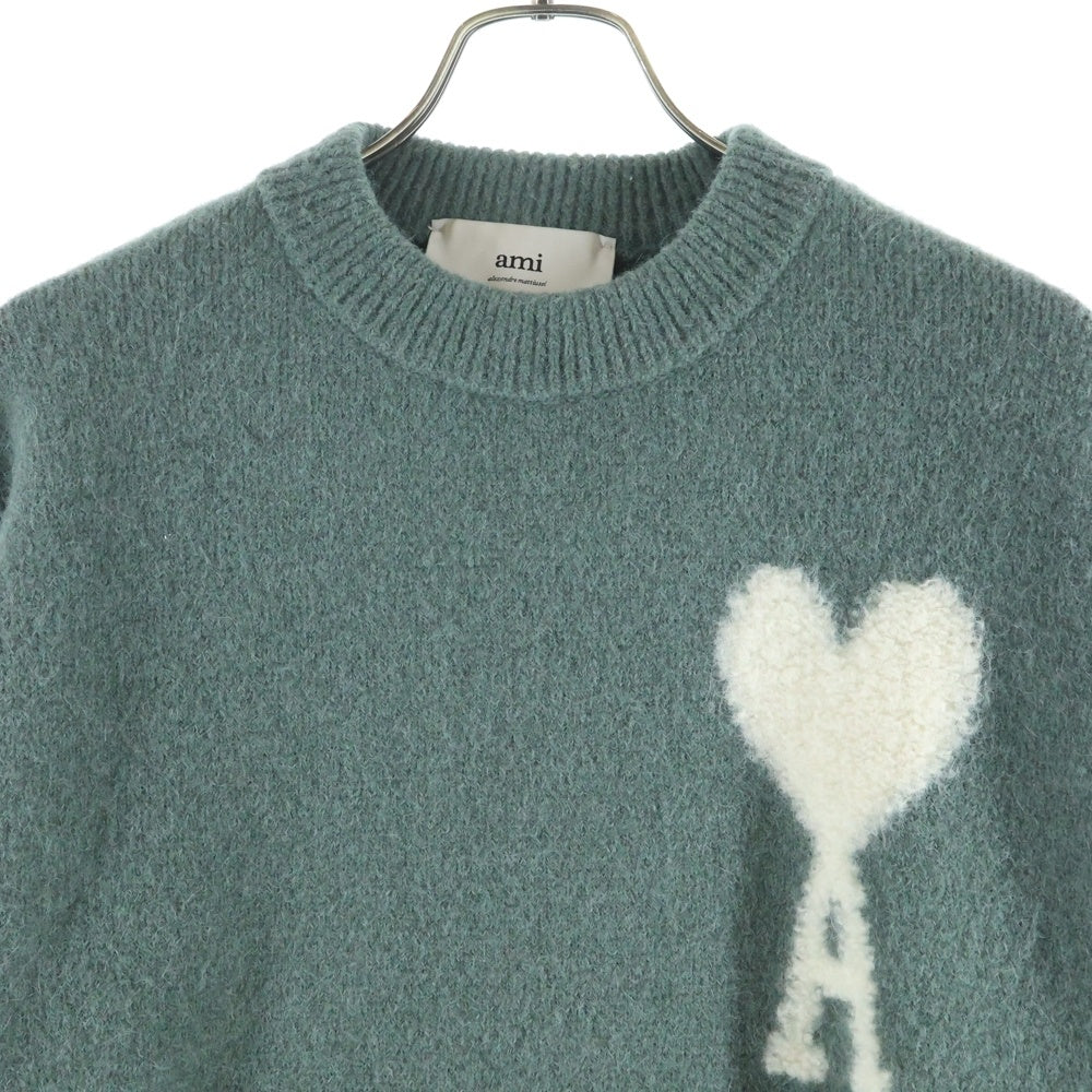 AMI Alexandre Mattiussi(アミアレクサンドルマテュッシ) ハートロゴ クルーネックニットセーター グリーン UKS025.KN0032
