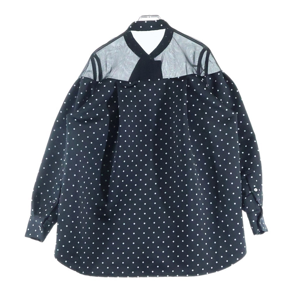 Sacai(サカイ) 23AW ドット柄 シースルードッキング リボン 長袖シャツ ブラック レディース 23-06941