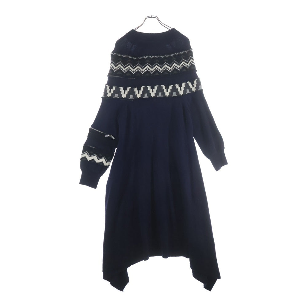 Sacai(サカイ) 19AW ジップドッキングデザイン ニット ロングワンピース ネイビー レディース 19-04741