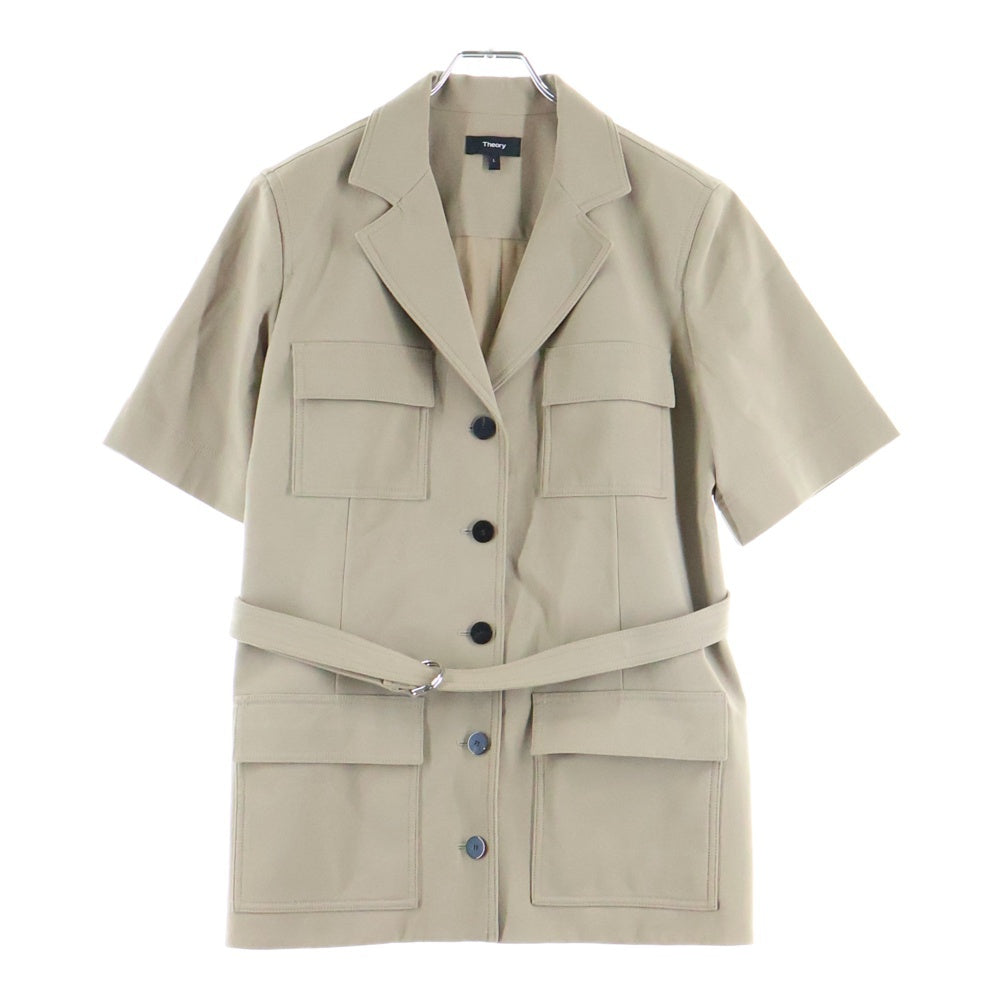 theory(セオリー) Neoteric Twill SS Safari JKT マルチポケット ショートスリーブ 半袖 ベルテッド サファリジャケット ベージュ 01-3104105 レディース