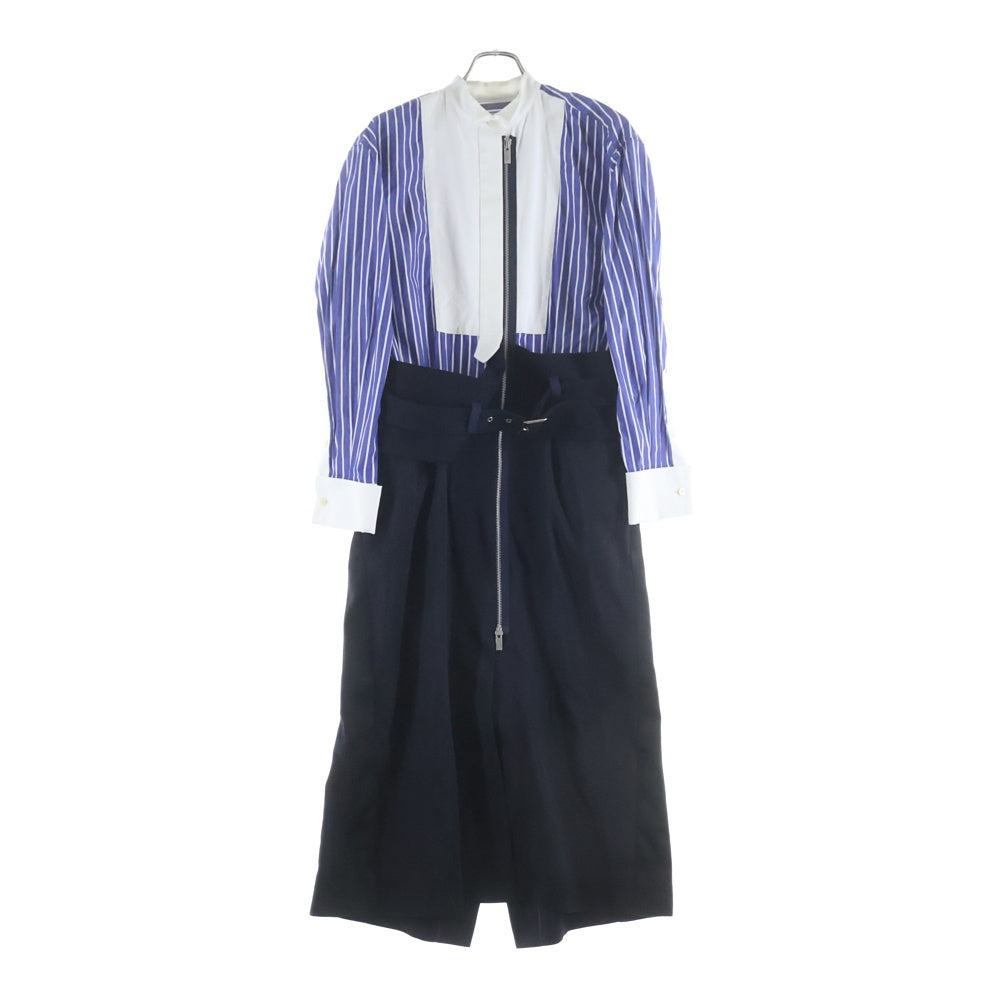 Sacai(サカイ) 20AW Suiting x Cotton Poplin ストライプ ドッキングワンピース ブルー/ブラック レディース 20-05129