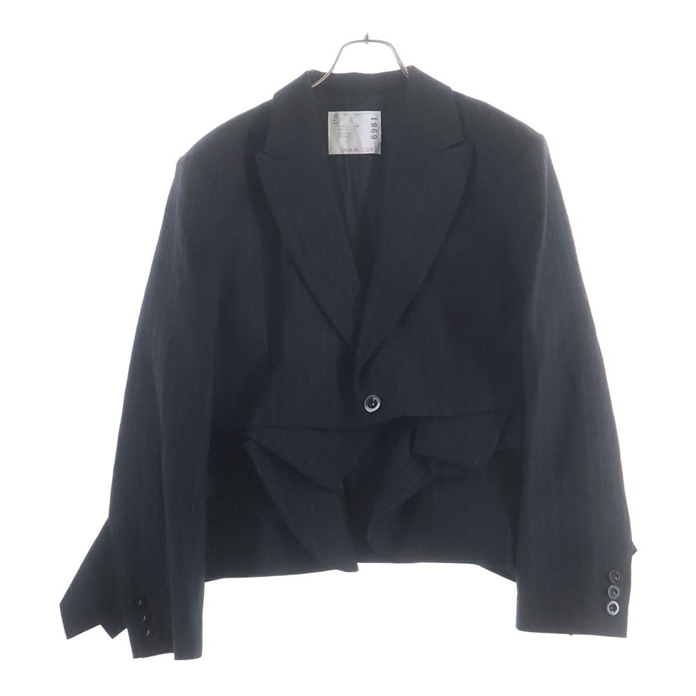 Sacai(サカイ) 23AW CHALK STRIPE JACKET 変形デザイン ショート丈 ストライプ テーラードジャケット ブラック 23-06981 レディース