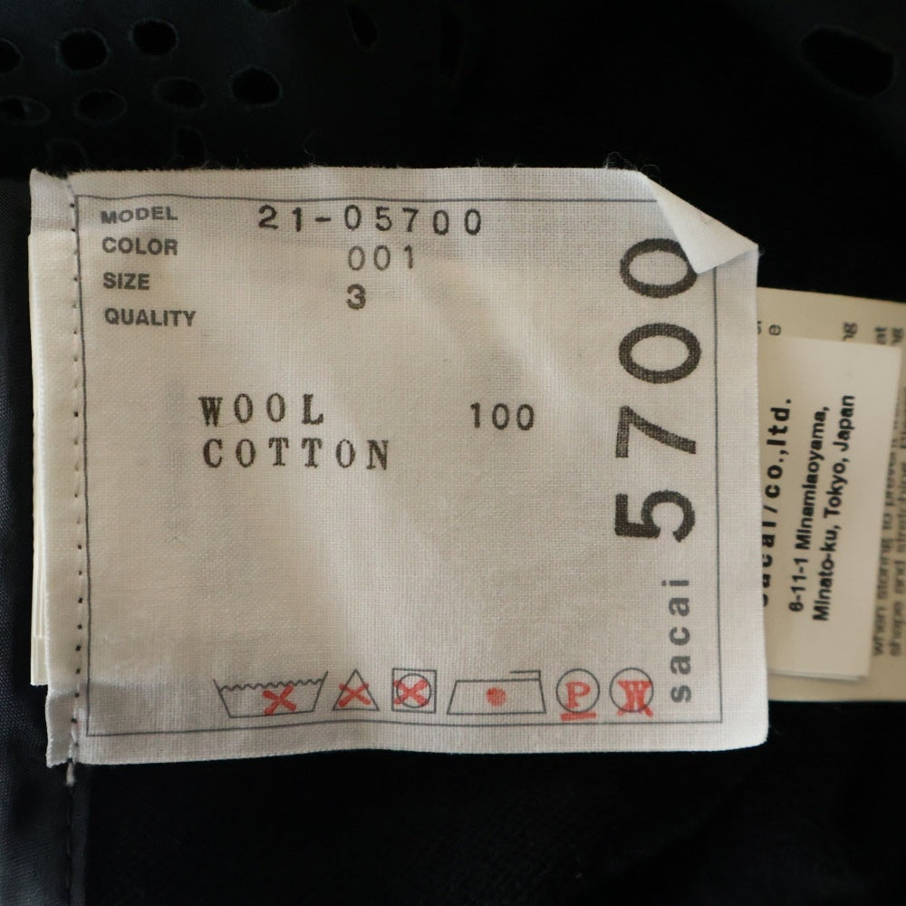 Sacai(サカイ) 21AW ペイズリー柄 ニットドッキング 七分丈シャツ ブラック レディース 21-05700