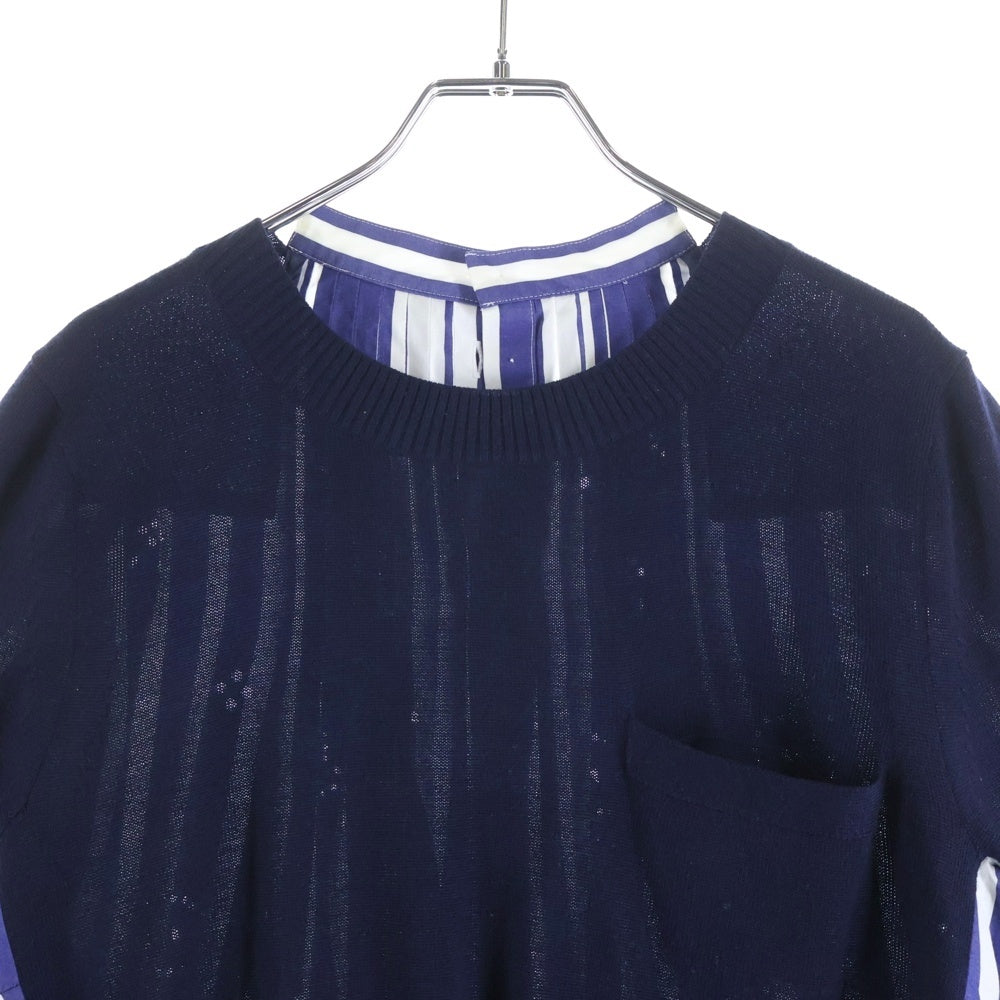 Sacai(サカイ) 21AW ペイズリー柄 ニットドッキング 七分丈シャツ ブルー レディース 21-05700