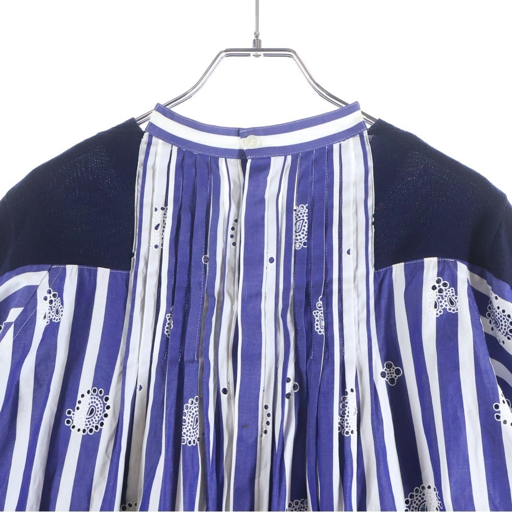 Sacai(サカイ) 21AW ペイズリー柄 ニットドッキング 七分丈シャツ ブルー レディース 21-05700
