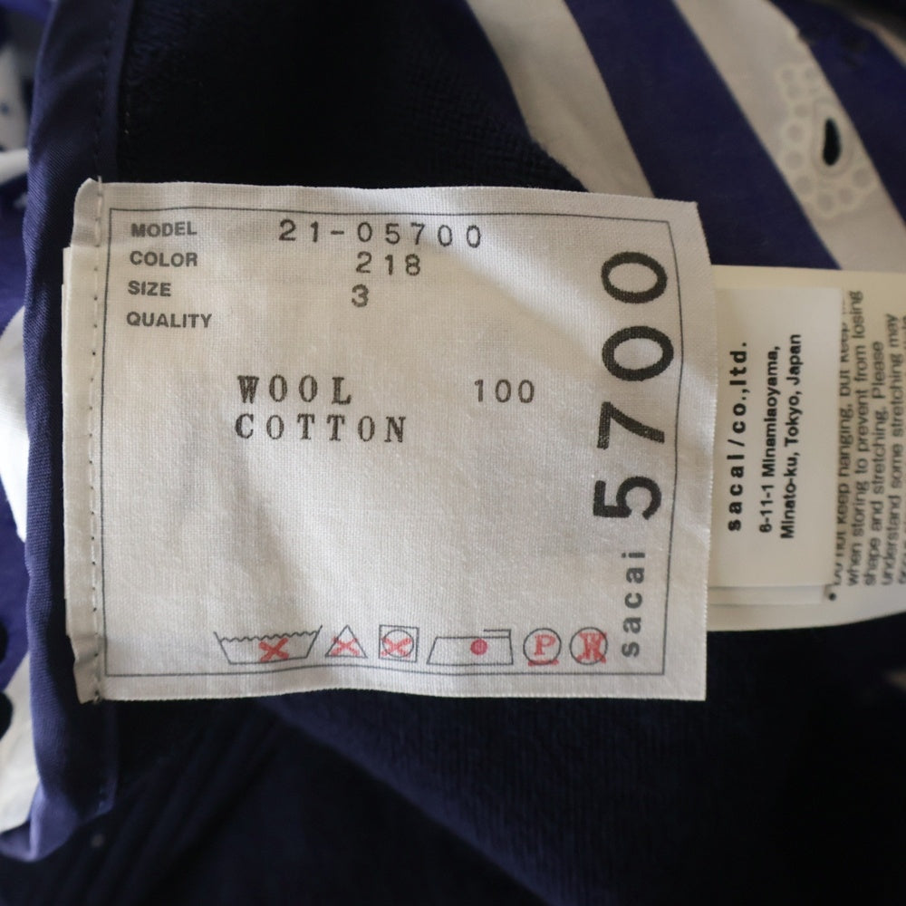 Sacai(サカイ) 21AW ペイズリー柄 ニットドッキング 七分丈シャツ ブルー レディース 21-05700