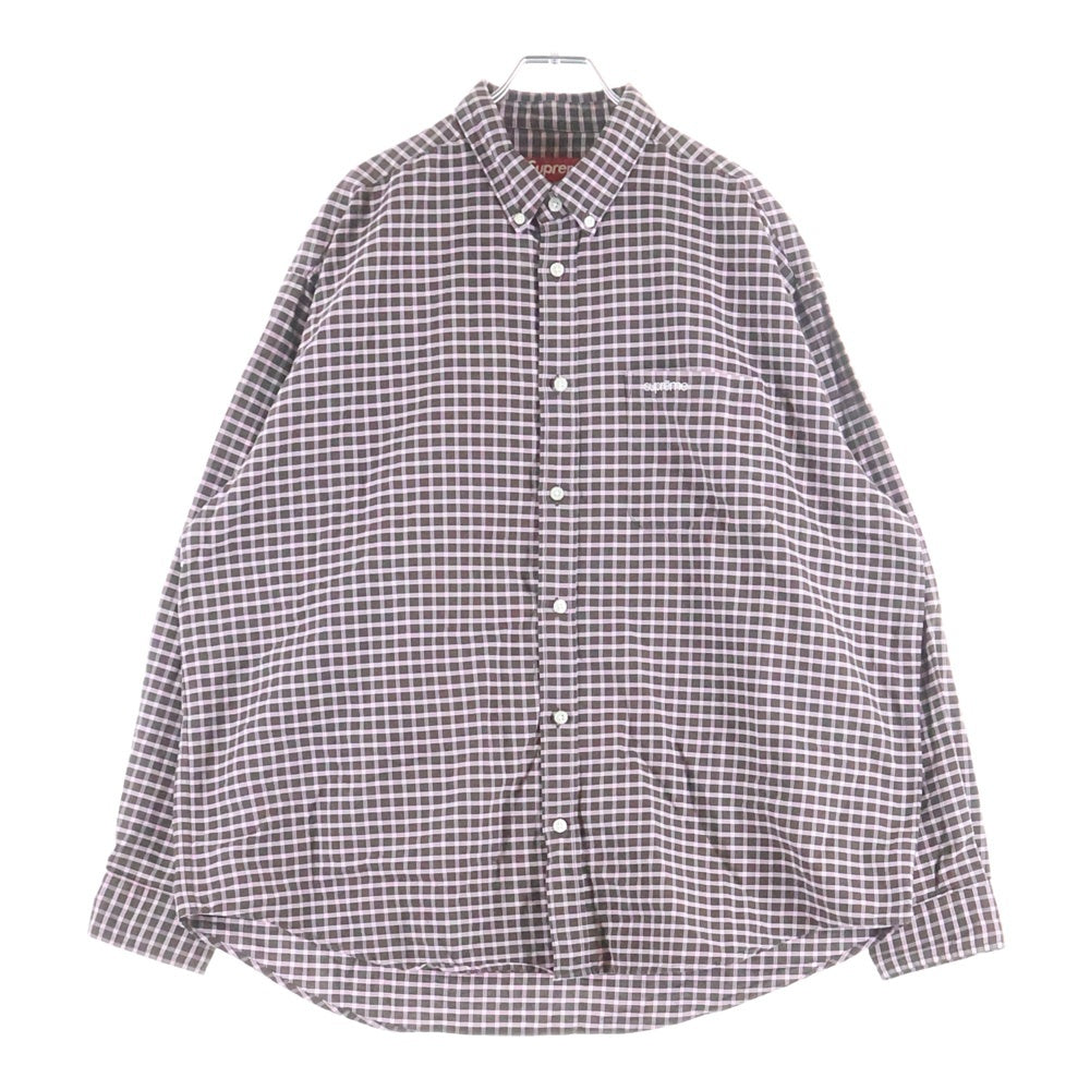 SUPREME(シュプリーム) 23AW Loose Fit Oxford Shirt 胸ロゴエンブロイダリー ルーズフィット オックスフォード 長袖チェックシャツ ブラウン/ピンク