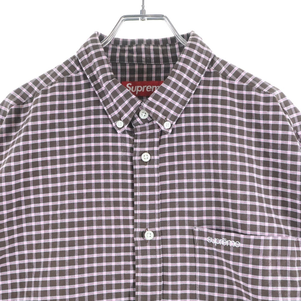 SUPREME(シュプリーム) 23AW Loose Fit Oxford Shirt 胸ロゴエンブロイダリー ルーズフィット オックスフォード 長袖チェックシャツ ブラウン/ピンク