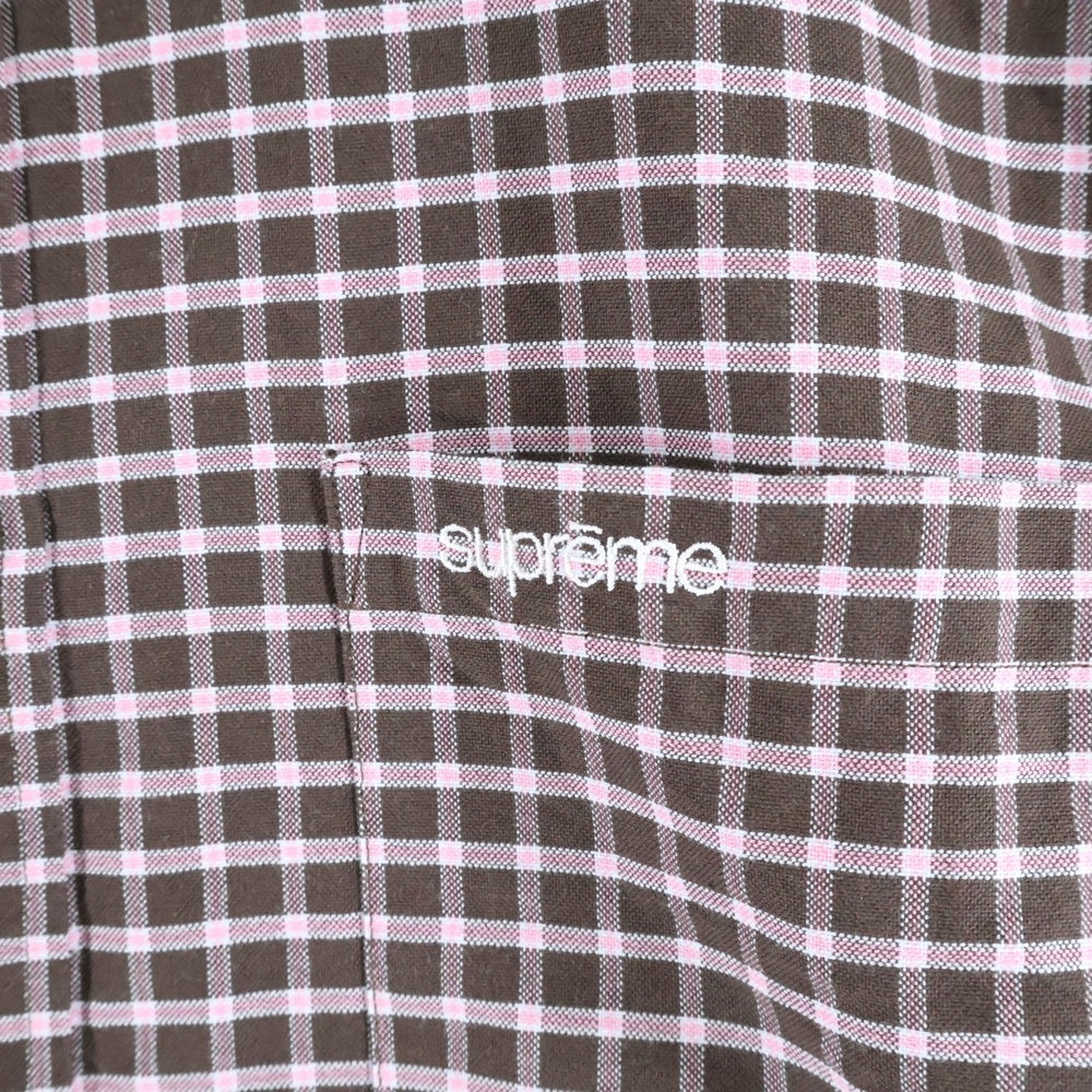 SUPREME(シュプリーム) 23AW Loose Fit Oxford Shirt 胸ロゴエンブロイダリー ルーズフィット オックスフォード 長袖チェックシャツ ブラウン/ピンク