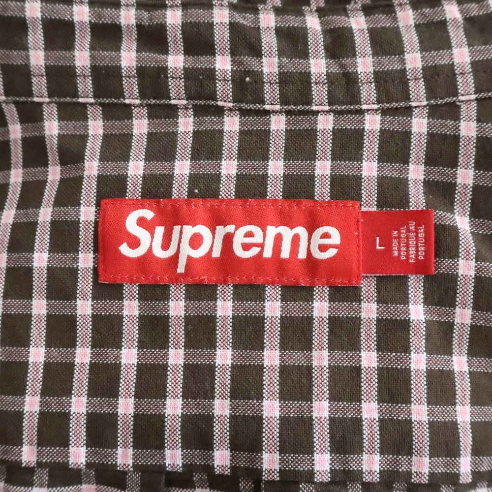 SUPREME(シュプリーム) 23AW Loose Fit Oxford Shirt 胸ロゴエンブロイダリー ルーズフィット オックスフォード 長袖チェックシャツ ブラウン/ピンク