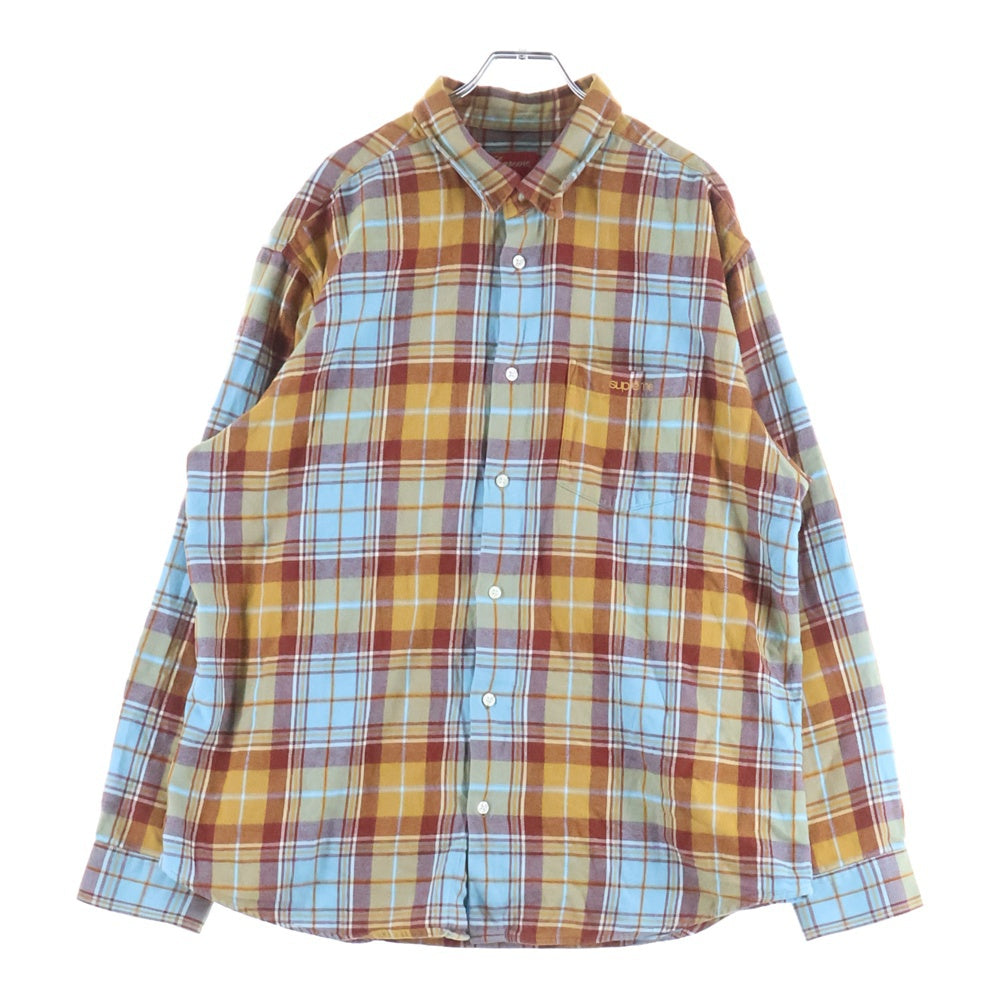 SUPREME(シュプリーム) 22AW Plaid Flannel Shirt 胸ロゴエンブロイダリー フランネル 長袖チェックシャツ ブラウン/ライトブルー