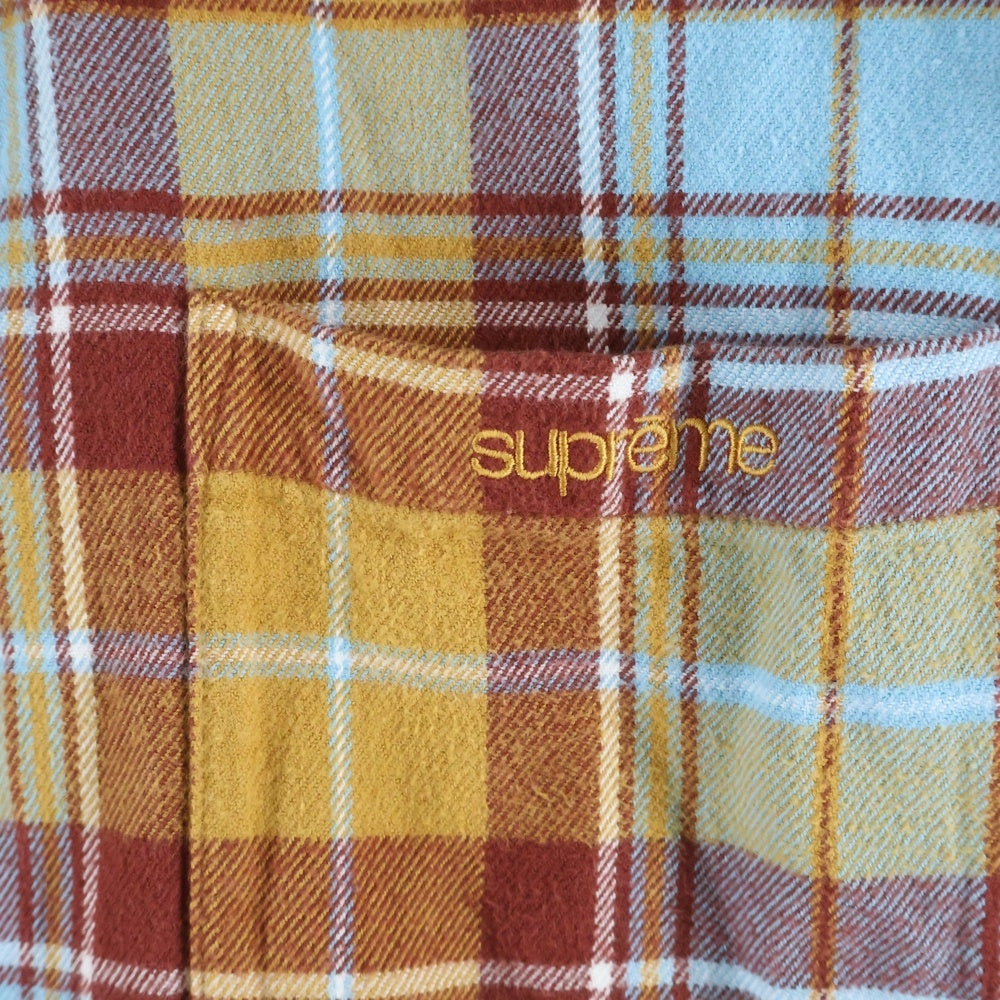 SUPREME(シュプリーム) 22AW Plaid Flannel Shirt 胸ロゴエンブロイダリー フランネル 長袖チェックシャツ ブラウン/ライトブルー
